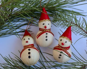 Set of 6 Snowman Ornaments Handmade Corn Husk Christmas Tree-Boho-New Mexico-Folk Art Gift Ideas-Holiday-Southwest-Coco-Esferas