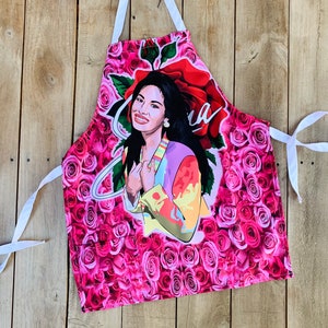 Selena Apron with Pocket Red Food Fiesta Dinner BBQ Holiday Anniversary Mexicana Mothers Day Abuelita Gift Lotería Adult Girlfriend Diva