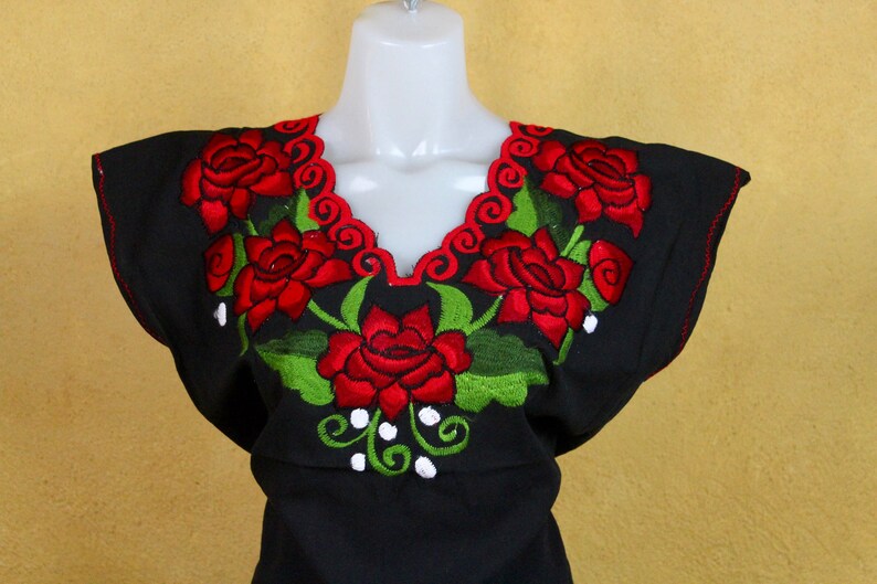 black mexican dress with red roses