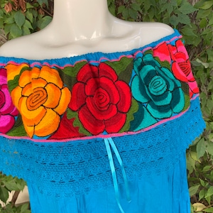 Large-XL Off the Shoulder Blouse colorful Machine Embroidered Flowers Summer-Hippie-Frida Kahlo style-Fiesta Birthday Party Outfit-Costume