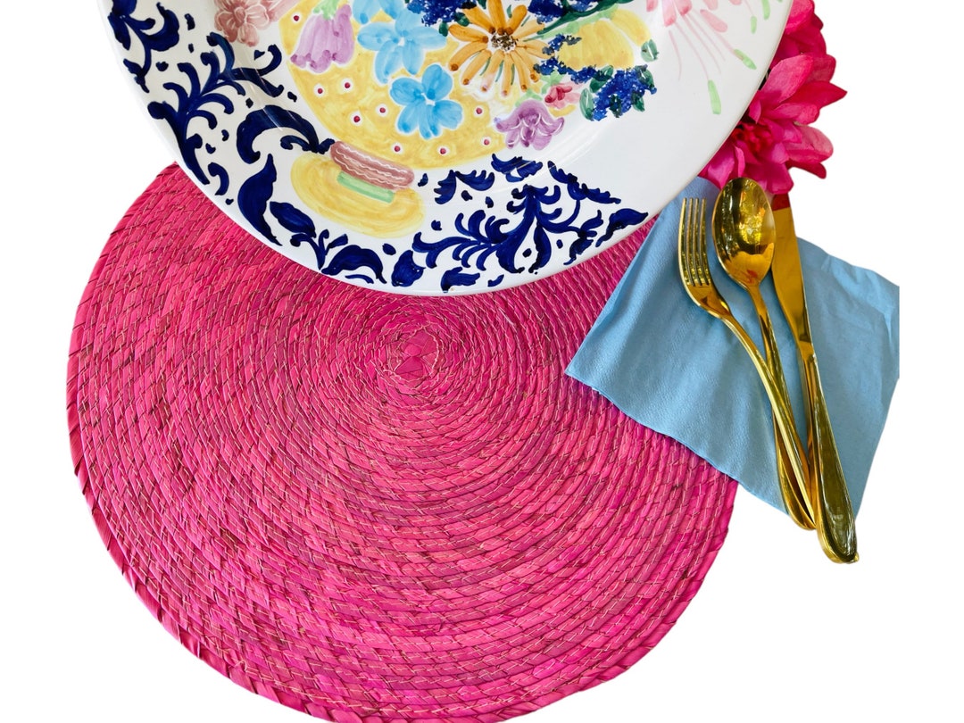 Round Hand Woven Placemats set of 6handmadepalm Table Setting Beach