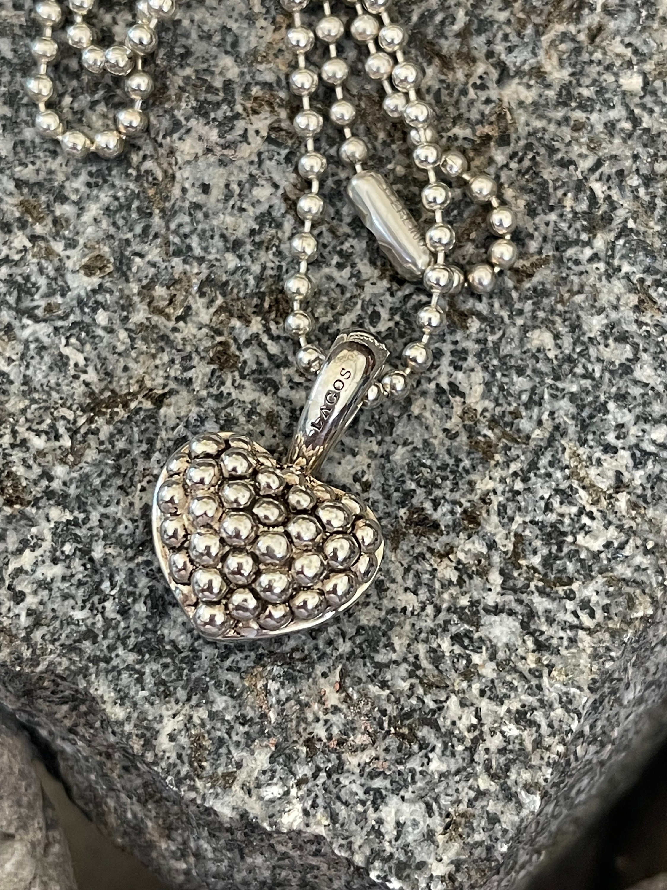 Vintage Lagos Caviar Necklace Heart 925 Silver Mothers Day Graduation Anniversary Desighner Jewlery