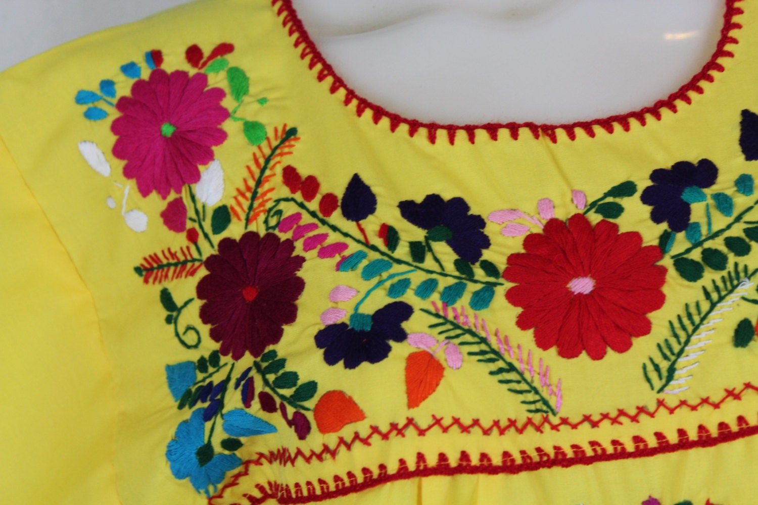 Mexican Tunic-flowers-hand Embroidered-medium-yellow-mini | Etsy