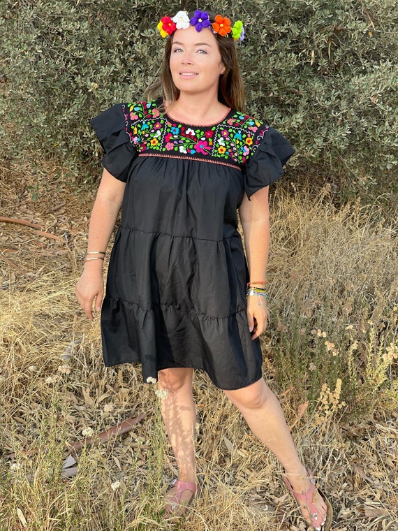 Mexican Embroidered Tunic Dress Embroidered by Ha… - image 2