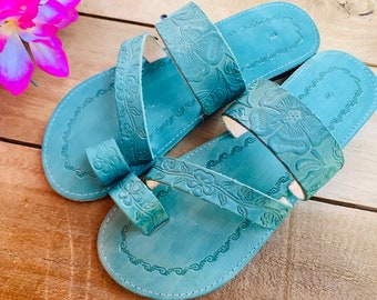 turquoise flat sandals