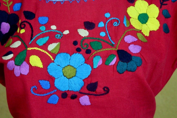 Hand Embroidered Multicolor Mexican Huipil Cotton… - image 3