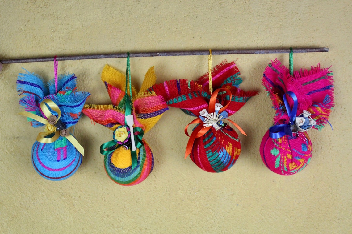 Set of 4 Handmade Mexican OrnamentsWood Clay Miniatures Etsy