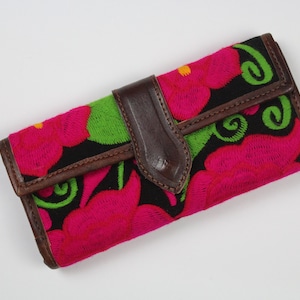Boho Cuir Brodé Portefeuille Embrayage-Huipil-Handmade-Gift Ideas Mexican Pouch-Cartera-Zipper-Boho-Fiesta-Cadeaux pour Her-Floral-Latina