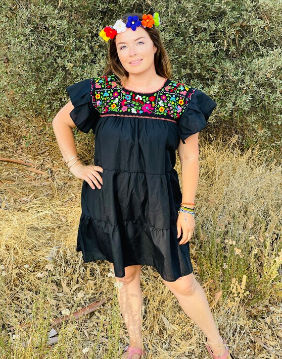 Mexican Embroidered Tunic Dress Embroidered by Ha… - image 3