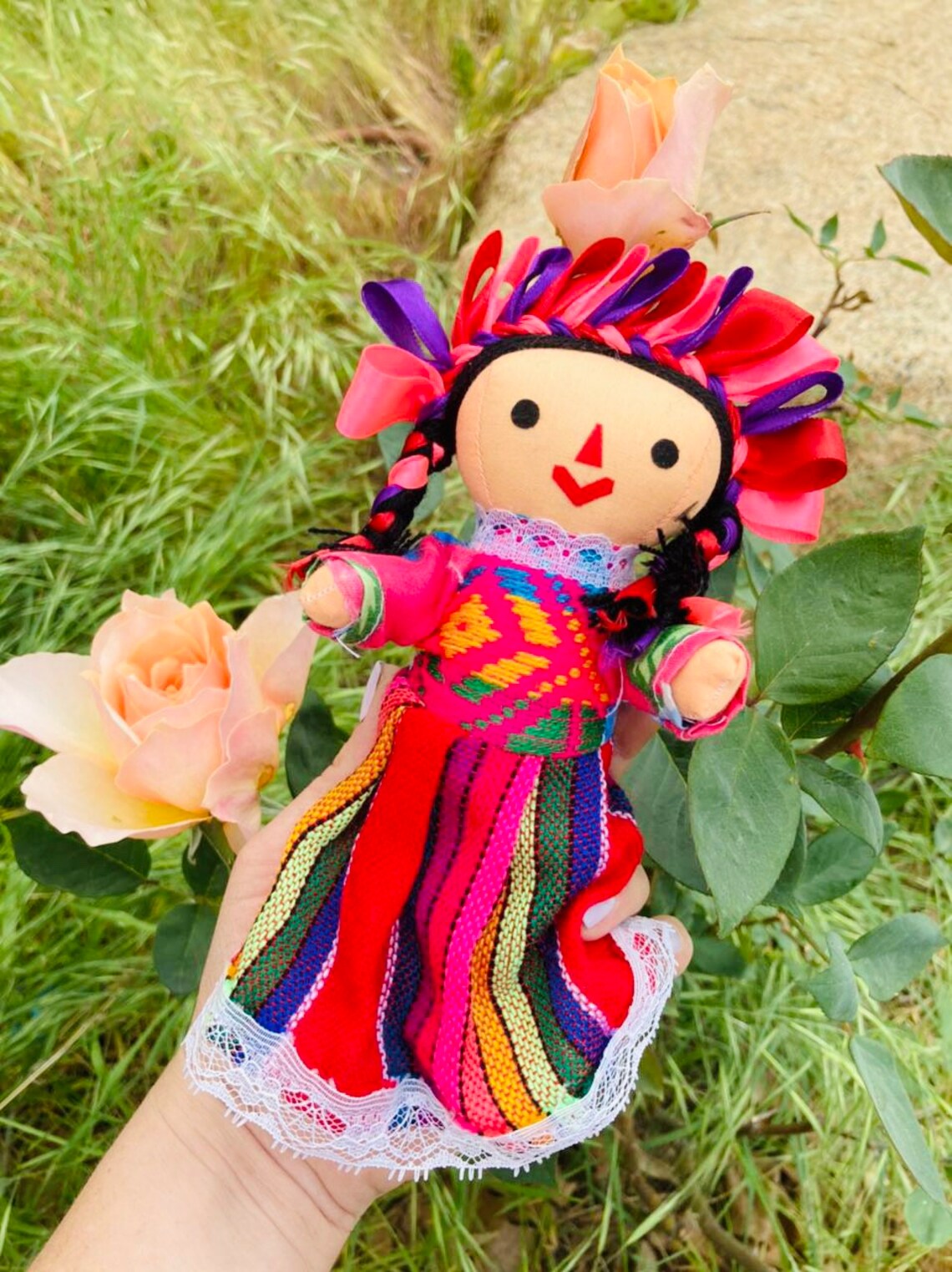 Mexican Lele Doll With Flowers Embroidery Mexican Lele Doll With Flowers Embroidery