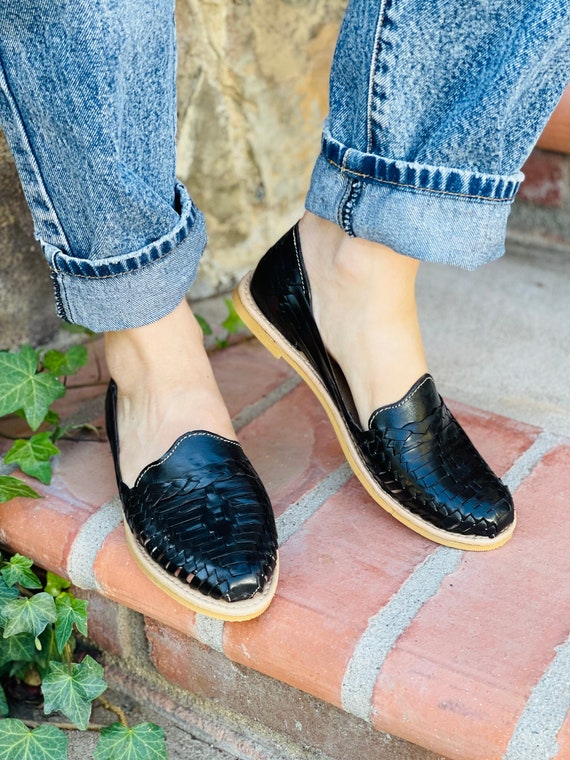 Black Leather Sandals Woman Mexican Shoes Vintage Style Floral flip Flops hippie BOHO Tribal Shoes summer Handmade Huaraches Beach Roman Tie Etsy