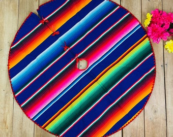 Woven Tree Skirt Sarape Christmas With Crochet Edge Mexican Handmade Boho-Fiesta Decor-Xmas-Gift Ideas-Holiday-Southwest-Coco-Amor