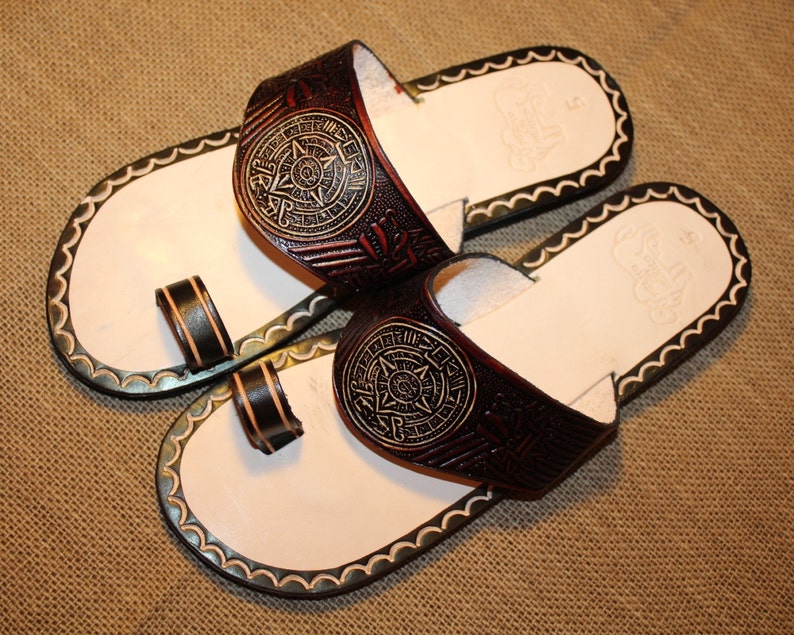 Aztec Calendar Leather Mexican ShoesFlip Etsy