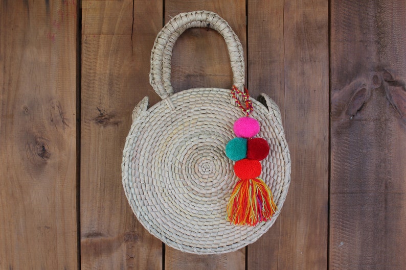 Round Handmade Woven Palm Leaf Bagnatural Etsy