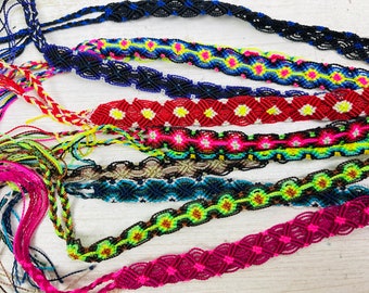Handmade Woven Bracelets Dozen-Boho-Trendy-Mexican Friendship Band-Party Favors Fiesta Mexicana-Tie-Festival-Rave-Color-Gift
