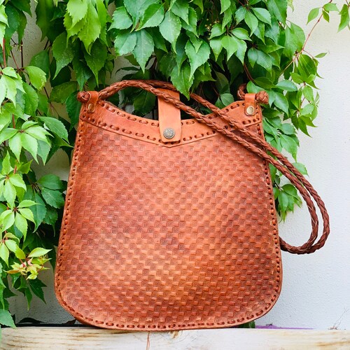 Handmade Leather Bag Purse Round Crossbody Hand Stamped Etsy