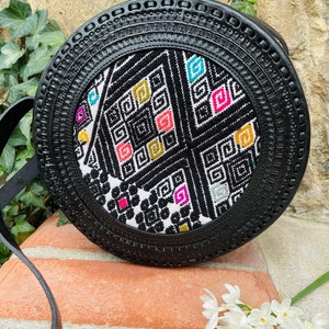 Handgemachte Ledertasche Geldbörse Rund Crossbody handgestempelt Boho Boho StrandMode Hipster Weihnachtsgeschenk für Sie