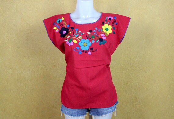 Hand Embroidered Multicolor Mexican Huipil Cotton… - image 2