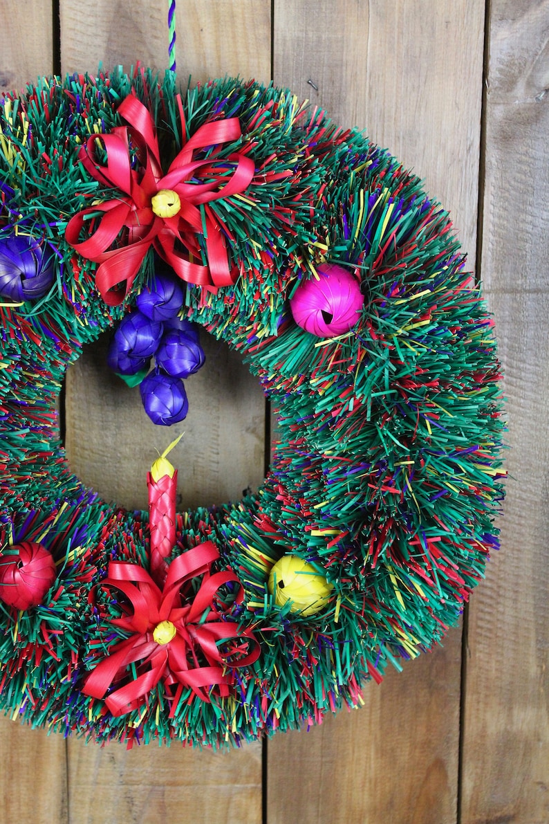 Hand Woven Palm Leaf Christmas Wreath-Handmade-Boho-Fiesta-Christmas Tree-Decor-Xmas-Gift Ideas-Holiday-Southwest-Coco-Pi\u00f1ata-Door Hanging