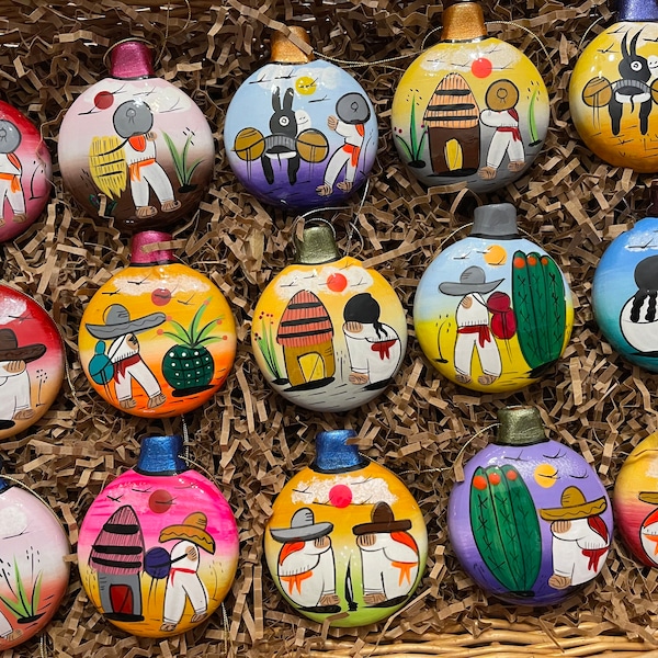 Ornaments Hand Painted Clay Gift Idea Home Decor Christmas Tree Party Fiesta Piñata Esferas Single Talavera Organic Texmex Vintage