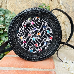 Handgemachte Ledertasche Geldbörse Rund Crossbody handgestempelt Boho Boho StrandMode Hipster Weihnachtsgeschenk für Sie