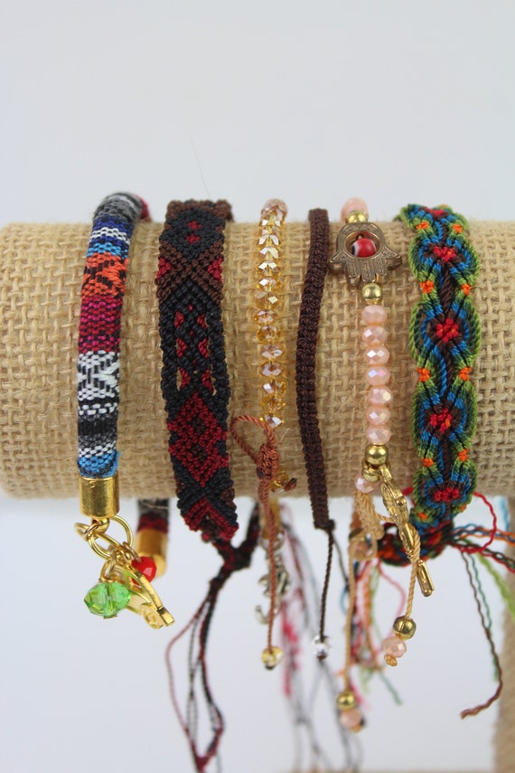 Handmade Woven Glass Bead Bracelets (set of 6) Cuff Mexican