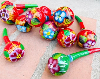 Hand Painted Mexican Maracas for Fiestas Weddings Party Favor Assorted Colors Sonajas Shakers Gourds Flowers Birthday Baby Shower