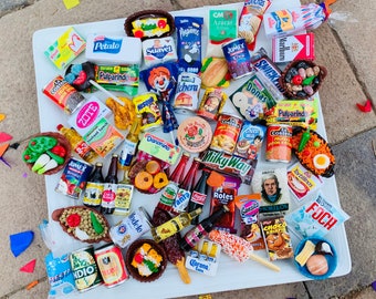 Set of 10 Miniature Folk Art curio Nostalgic Mexican Candy Food Abuelita Pan Dulce Christmas Cerveza Elote Tacos Tequila Coke Torta Fiesta