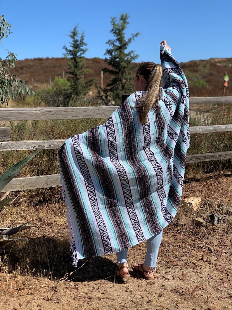 Woven Blanket Traditional Mexican Sarape Colorful Etsy UK