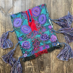 Child Vintage Mexican Embroidered Poncho-Fringe-Cape-Adult Size-Colorful-Upstyled-Fashion-Chunky-Bohemian-Anthropology-Winter-Frida Fiesta
