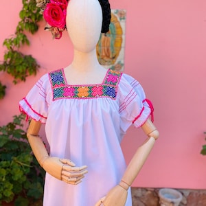 Frida Style Mexican Hand Embroidered Peasant Blouse BOHO-Hippie-Summer-Fiesta Birthday Wear-Beach Coverup-Latina Frida