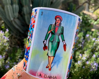 La Dama Coffee Cup Loteria Handmade Mexican Mug Fiesta Rosa Sirena Gift Ideas Folk Art Camping Taza El Gallo La Luna Mothers Day Latina