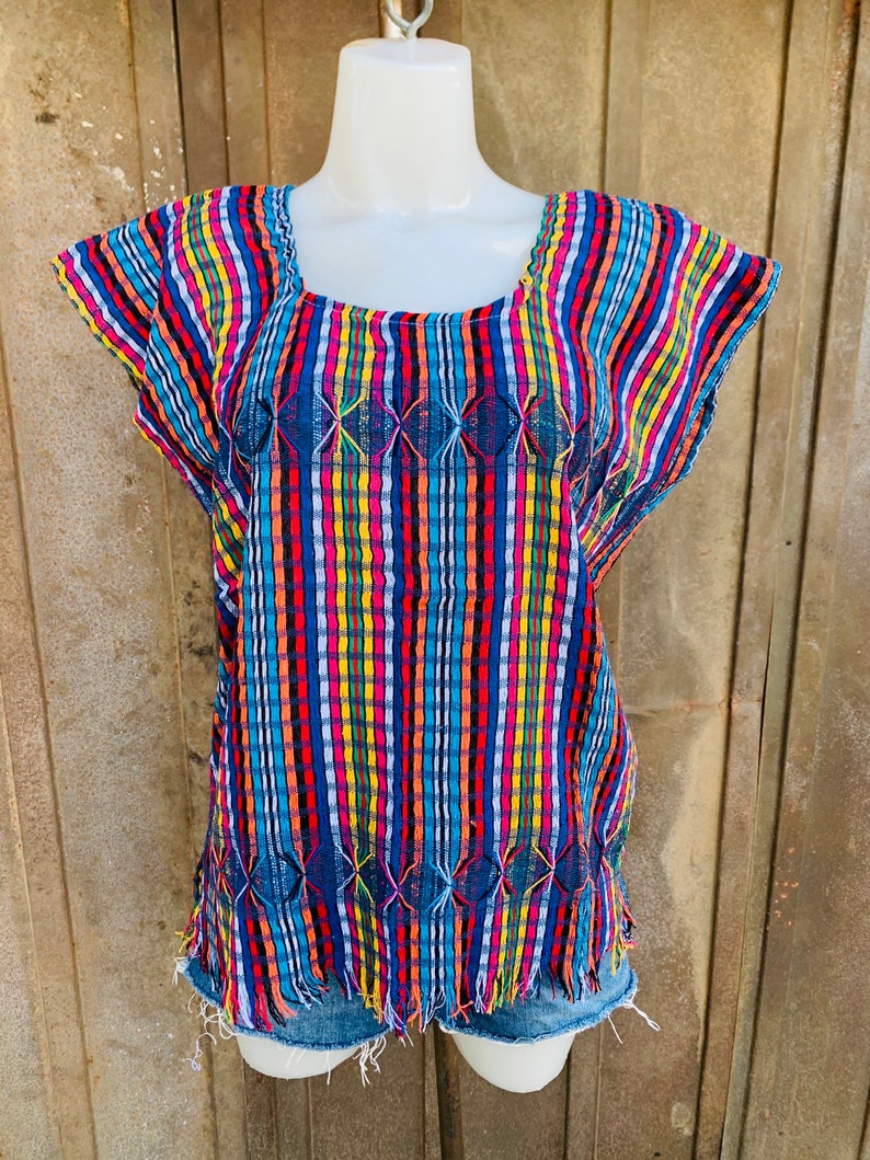 Cotton Woven Multicolor Mexican Huipil Blouse BOHO-Hippie-Frida Kahlo-Festival Fashion-Fiesta Birthday Gift Rebozo