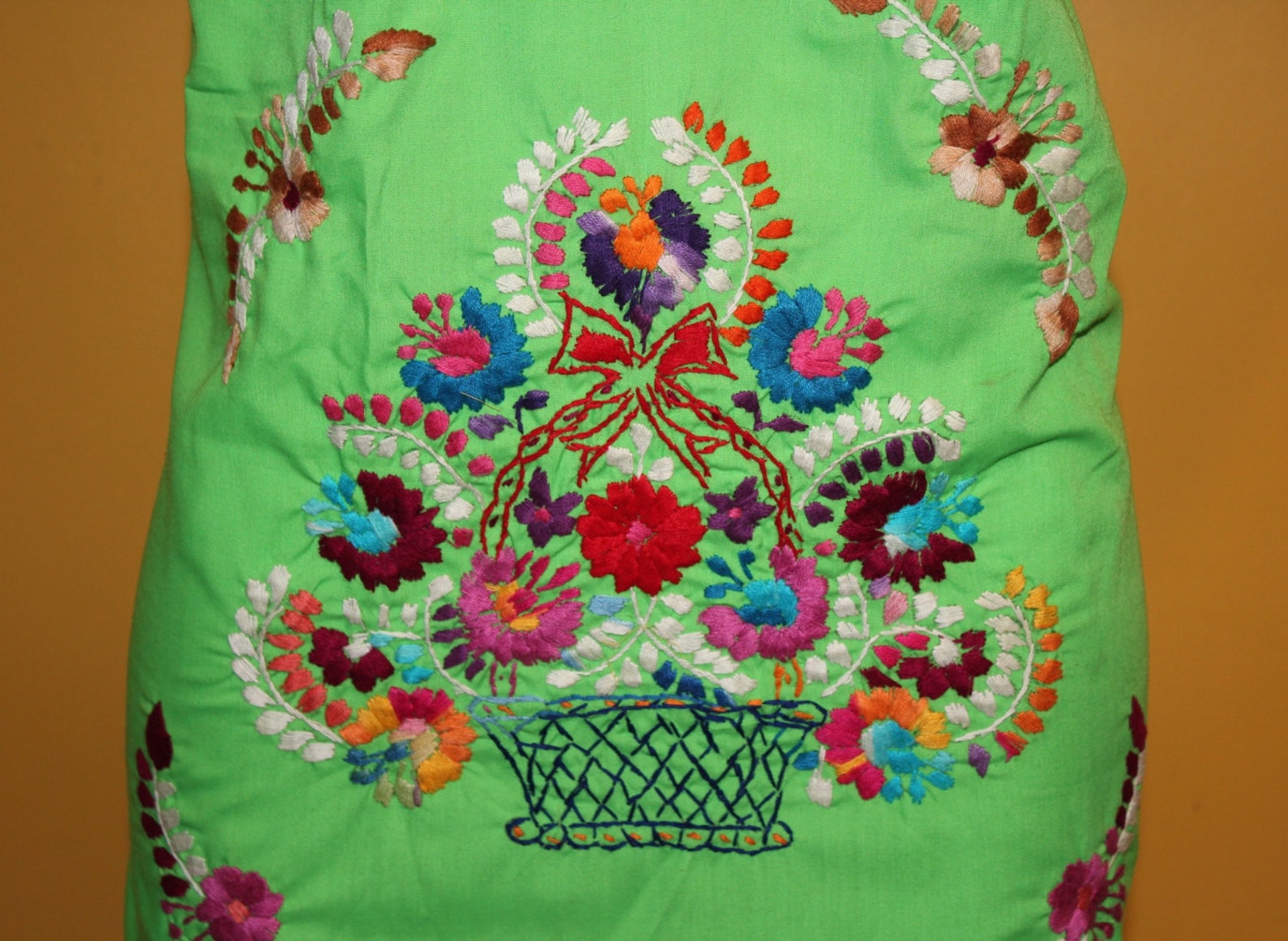 Lemon Yellow Mexican Hand Embroidered Tunic Dress