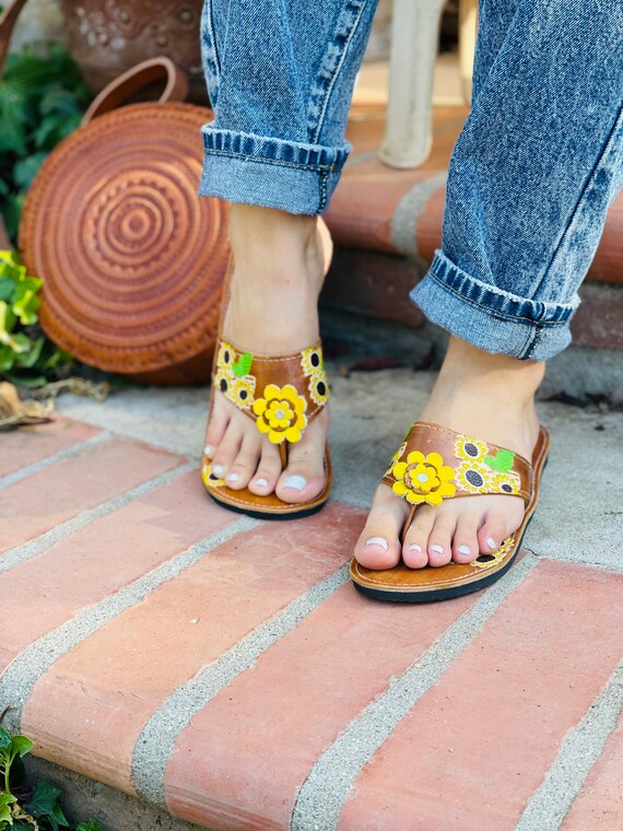 Hippie sunflower sandals sale