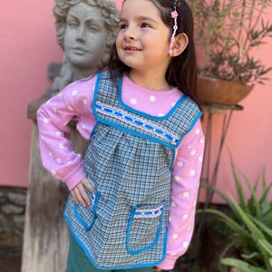 Kids La Chacha Apron Traditional Hand Embroidered with Pocket Food Fiesta Dinner-Holiday-Frida Kahlo Anniversary Mexicana Mother Abuelita