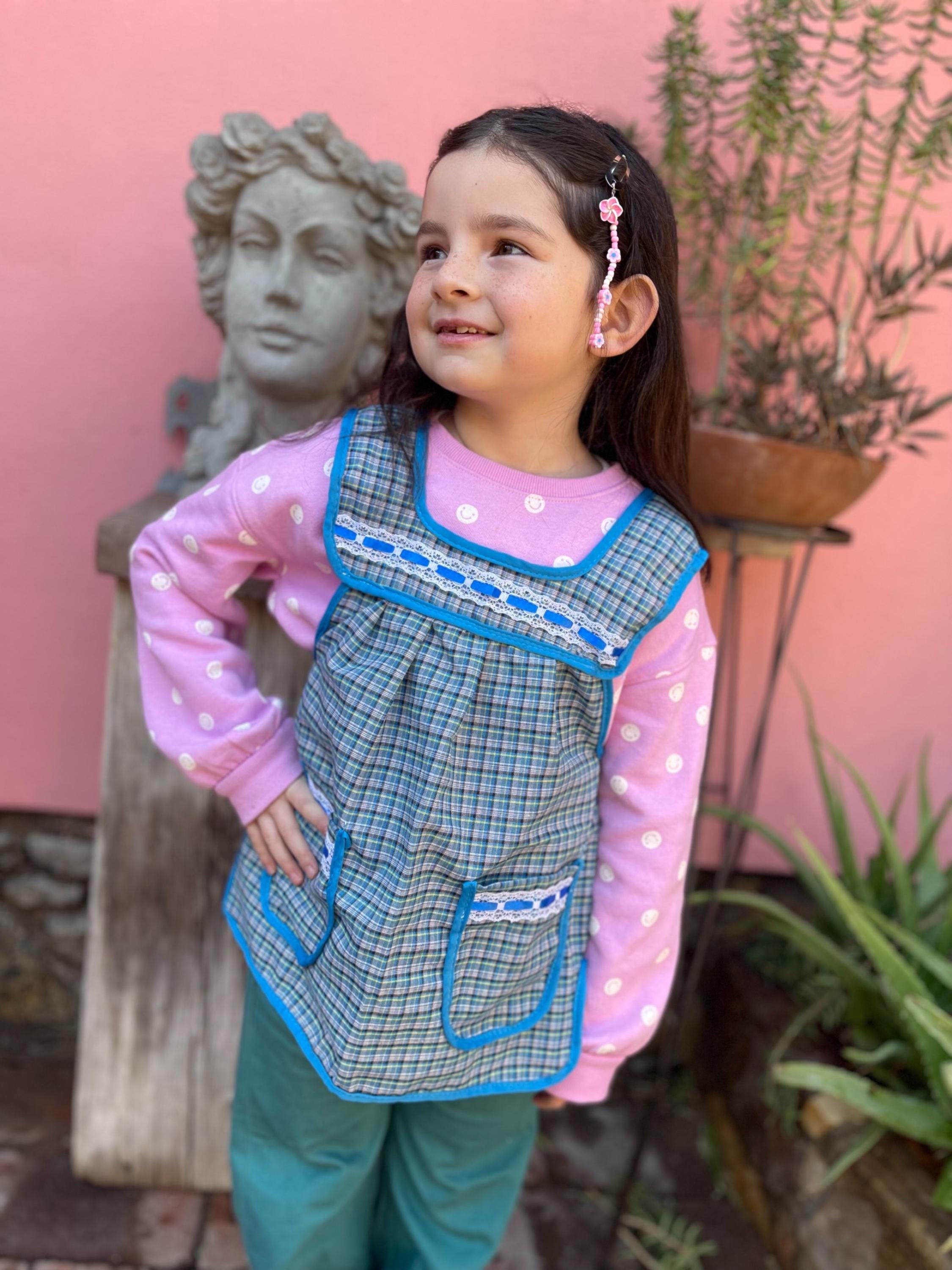 Kids La Chacha Apron Traditional Hand Embroidered with Pocket Food Fiesta Dinner-Holiday-Frida Kahlo Anniversary Mexicana Mother Abuelita