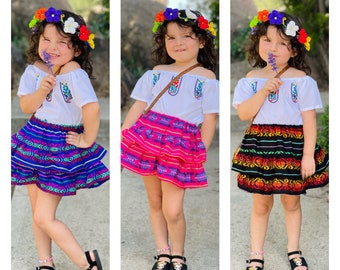 2T-4T- 6 años-Púrpura Mexicana Colorida Niña Falda Bebé Niño Niño-Algodón-Colorido-Verano-Fiesta Cumpleaños-Boho-Hippie-Diversión Mezcla y Combinación