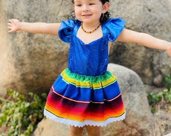 2T-4T Colorful Baby Toddler Mexican Girls Halter Dress Summer Boho Frida Kahlo Fiesta Birthday Pom Pom Cake Smash Sarape