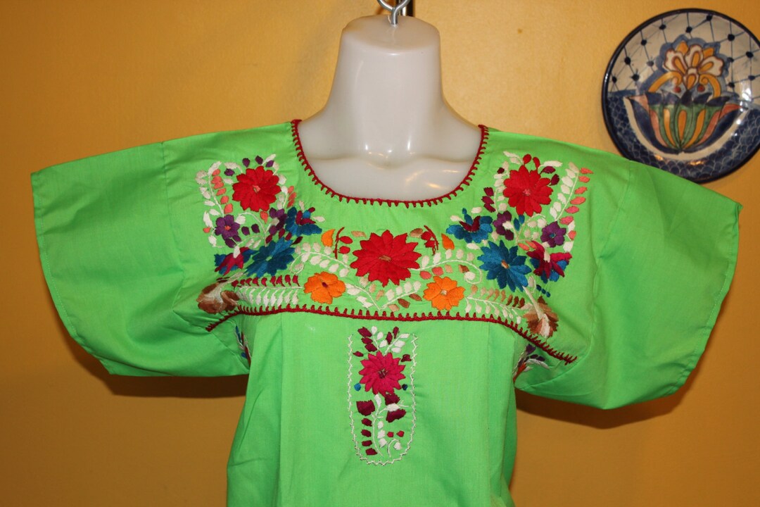 Mexican Embroidered Tunic embroidered by Hand Lime Green - Etsy
