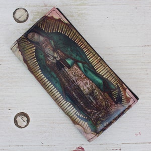 La Virgencita Handmade Leather Wallet-Gift Mexican Pouch-Cartera-Trendy Accessories-Frida Kahlo-Textile-Ethnic Art-Folk Art-Gifts for her