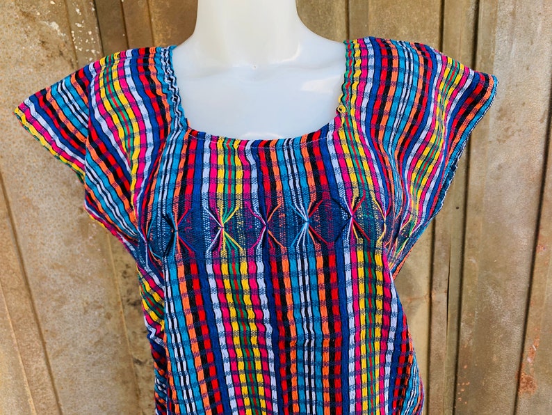 Cotton Woven Multicolor Mexican Huipil Blouse BOHO-Hippie-Frida Kahlo-Festival Fashion-Fiesta Birthday Gift Rebozo
