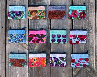 Mini Coin Purse Repurposed Mexican Embroidered Colorful Wallet-Hippie-BOHO-Huipil-Handmade-Flowers-Fiesta Birthday Gift-Festival Cell art