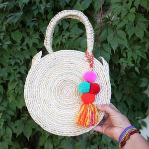 Round Handmade Woven Palm Leaf Bag-natural - Etsy