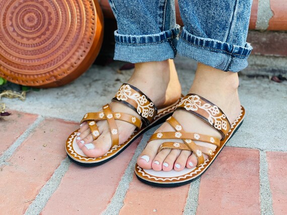 Sandalias romanas de cuero Mujer Zapatos Mexicanos Estilo | Etsy España