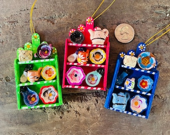 Set of 3 Handmade Mexican kitchen Abanico Ornaments-Wood Clay Miniatures Christmas Tree-Fiesta-Gift Ideas-Holiday-Southwest-Coco-Folk Art