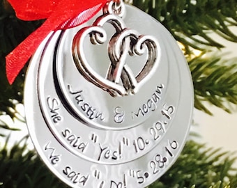 SALE Personalized first christmas ornament wedding ornament engagement ornament first christmas as mr. And mrs. Hand stamped heart charm