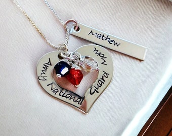 Personalized National Guard Mom necklace military mom army mom navy mom Air Force mom girlfriend sister grandma military mom red white blue