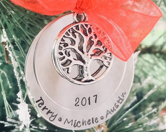 Personalized family christmas ornament with tree of life charm family ornament christmas tree ornament gift for parents gift for grandparent