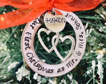 SALE!!  Our first christmas as Mr. & Mrs. Personalized Christmas ornament holidays custom ornament wedding anniversary